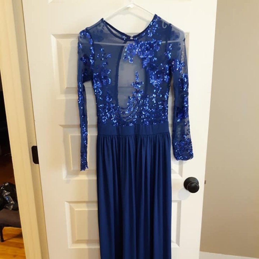 Royal Blue Dress - floor length, sheer top